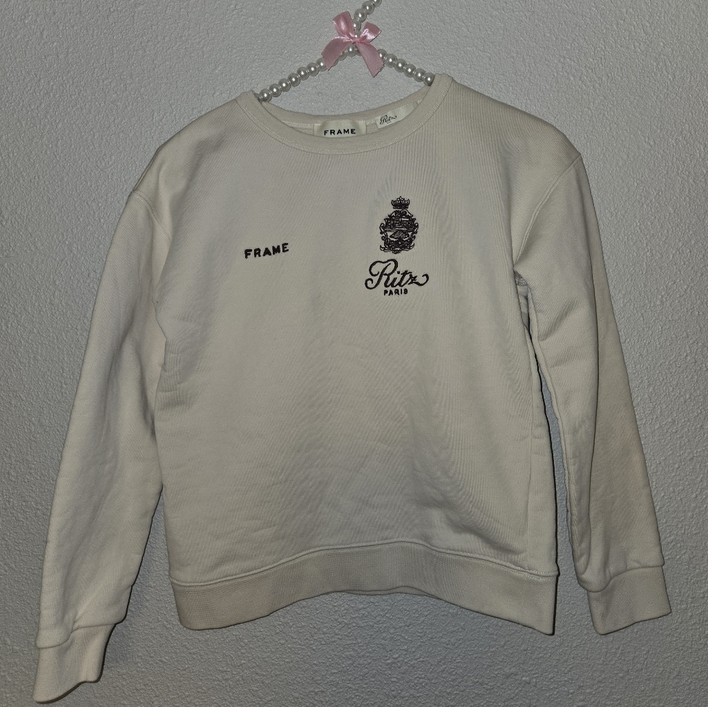 Frame Denim Cream Sweatshirt with Black Crest Logo